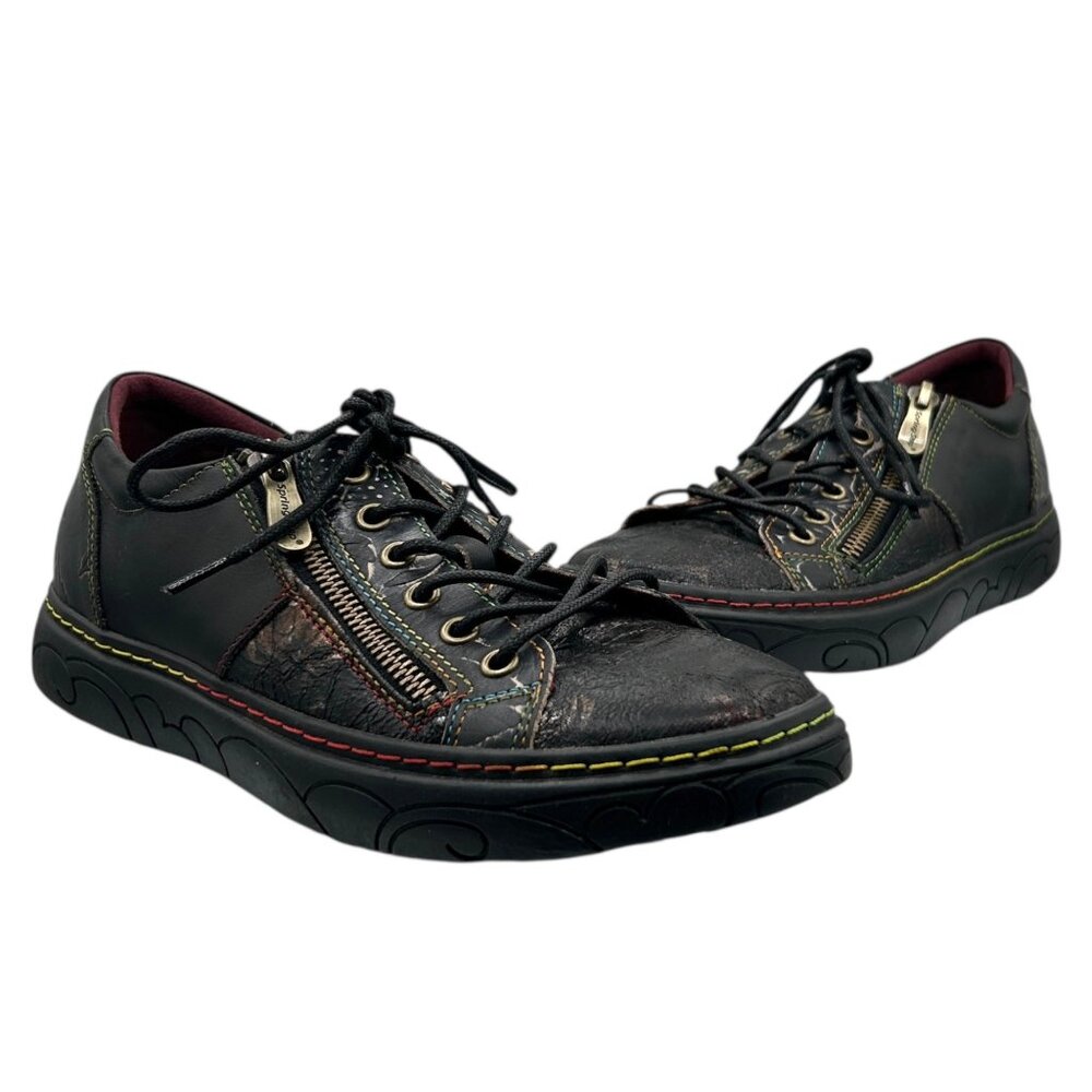 L'Artiste Spring Step Danli-Bloom Floral Black Embossed Leather Sneakers Shoes 7